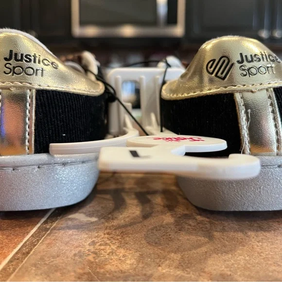 NEW with tag Justice Black and Silver Sneakers with Leopard Laces girls - Picture 2 of 6